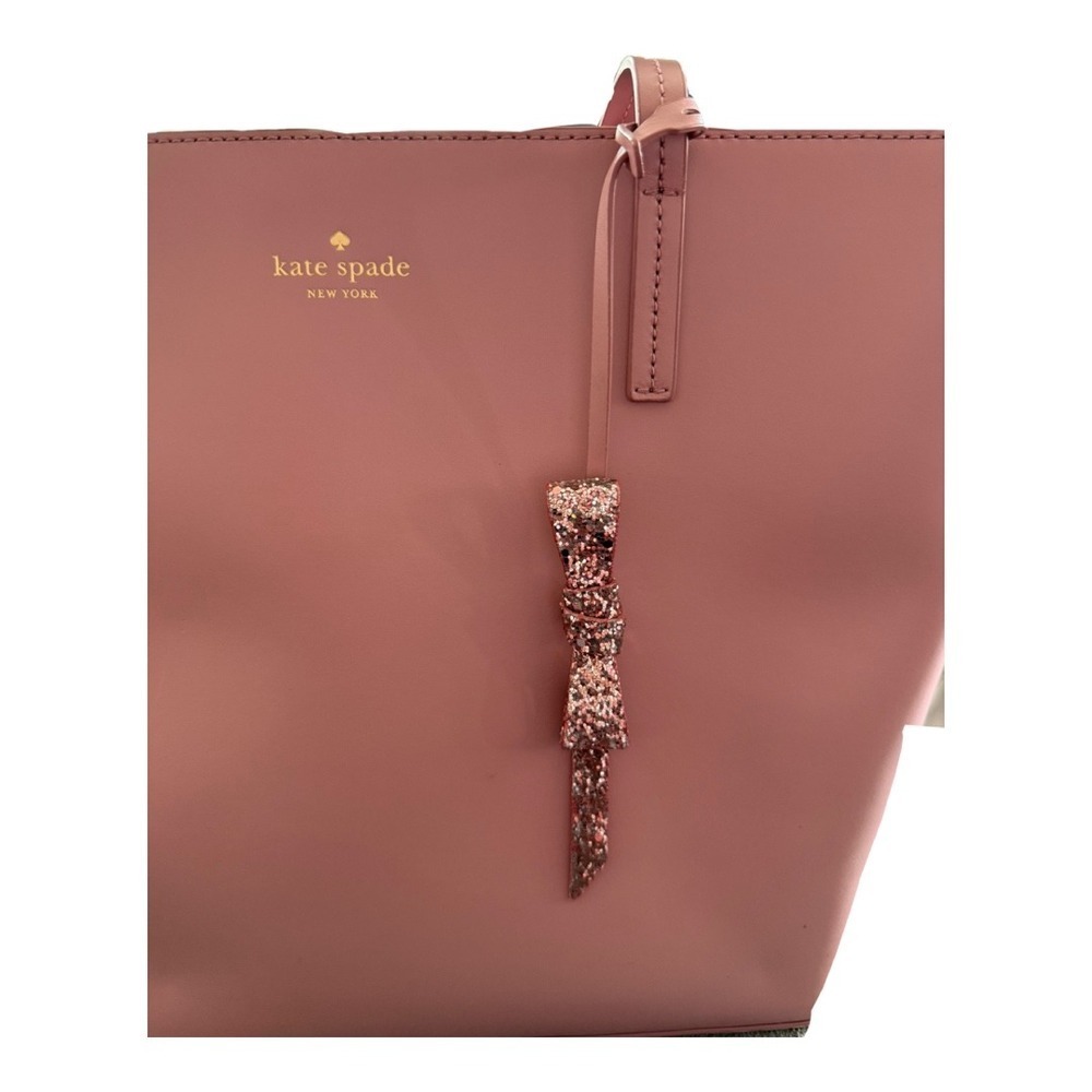 Kate Spade Karla Pink Smooth Leather Tote Seton Drive Mauve Sequin Bow Charm - Picture 3 of 9